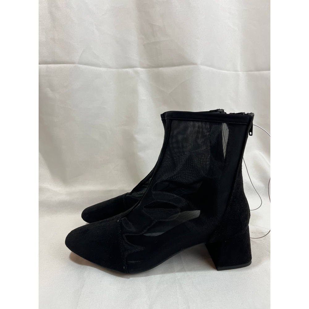 A New Day Womens Black Mesh Block Heel Ankle Boots Almond Toe Back Zip Size 8